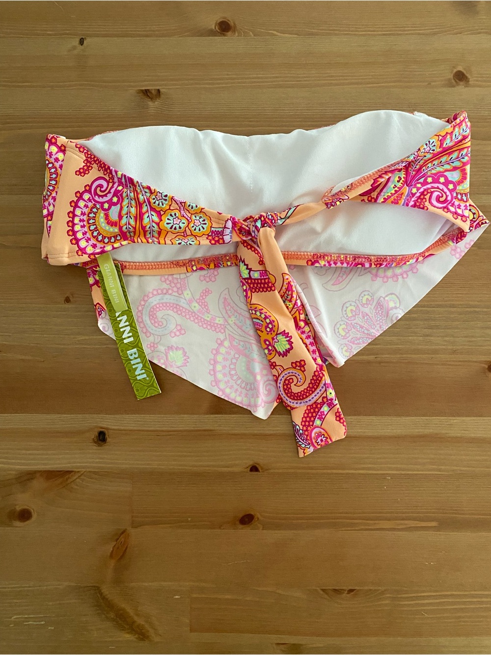 Gianni Bini Bikini Swim Top Colorful Triangle Tie Back Strapless Women’s Size L - Picture 4 of 10